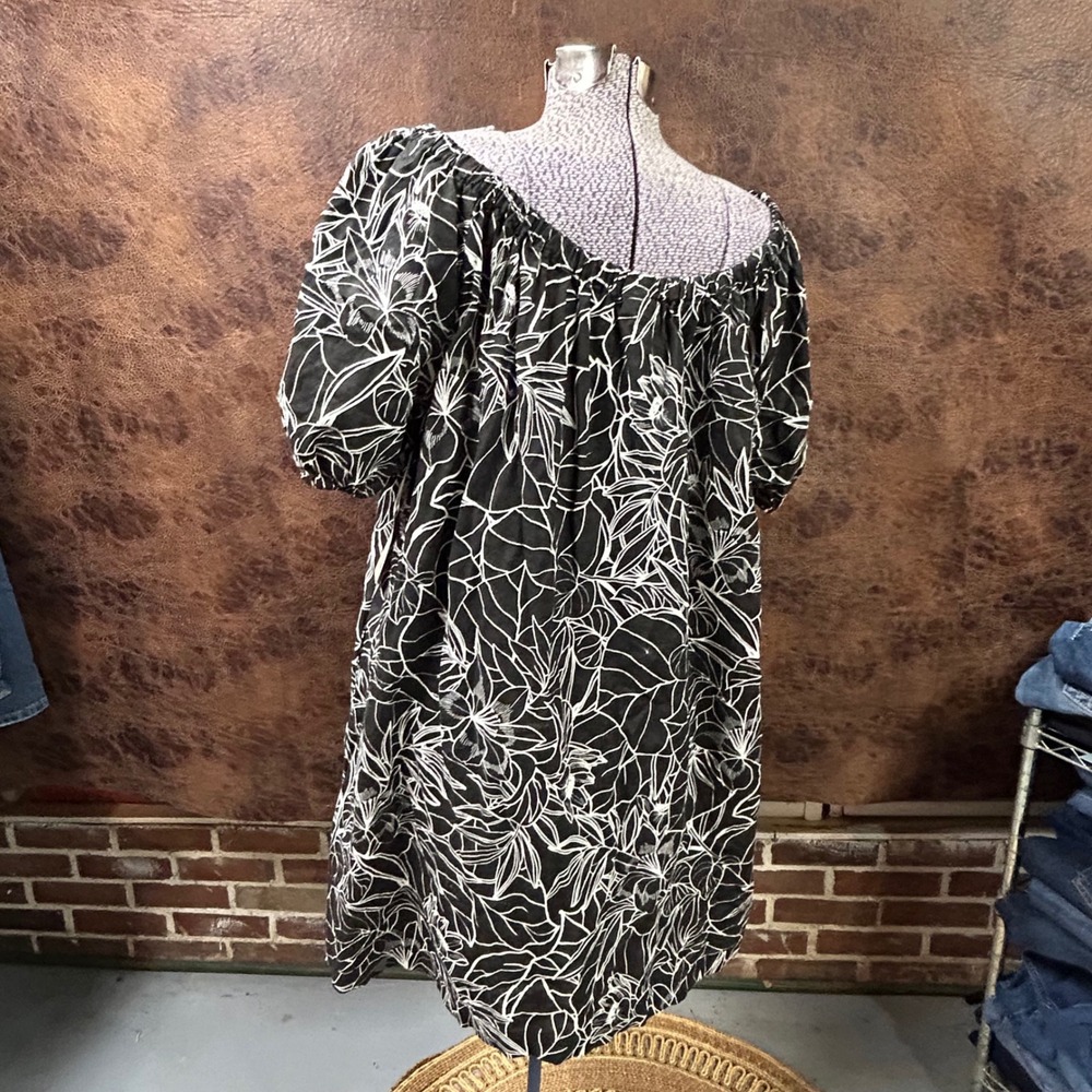 NWT A.N.A. Black white floral 0X womens dress linen cotton blend casual - Picture 2 of 8